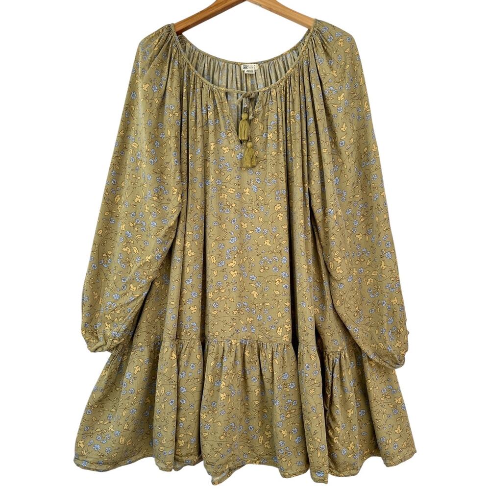 Billabong my oasis floral mini swing dress women's Large boho oversized fairy